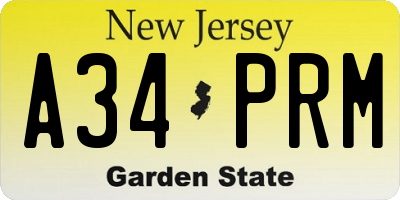 NJ license plate A34PRM