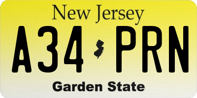 NJ license plate A34PRN