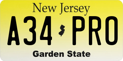 NJ license plate A34PRO