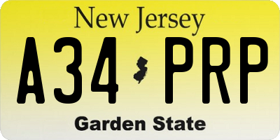 NJ license plate A34PRP