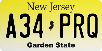 NJ license plate A34PRQ