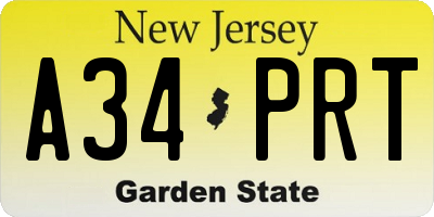 NJ license plate A34PRT