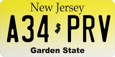 NJ license plate A34PRV