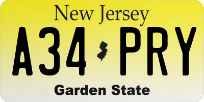 NJ license plate A34PRY