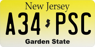NJ license plate A34PSC