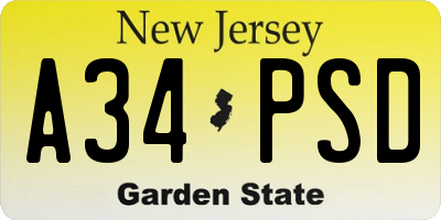 NJ license plate A34PSD