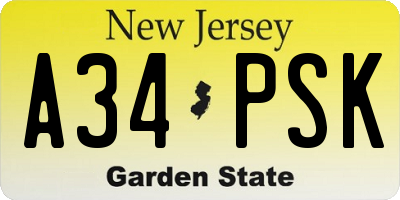 NJ license plate A34PSK