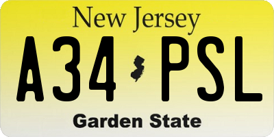 NJ license plate A34PSL