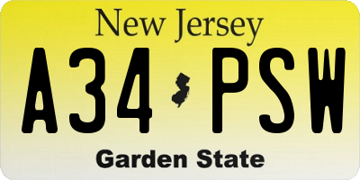 NJ license plate A34PSW