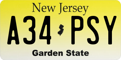 NJ license plate A34PSY