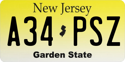 NJ license plate A34PSZ