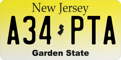 NJ license plate A34PTA
