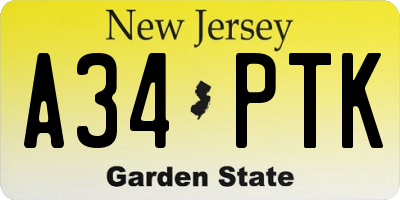 NJ license plate A34PTK