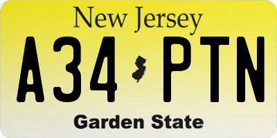 NJ license plate A34PTN