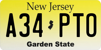 NJ license plate A34PTO
