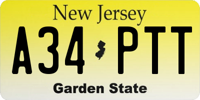 NJ license plate A34PTT