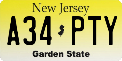NJ license plate A34PTY