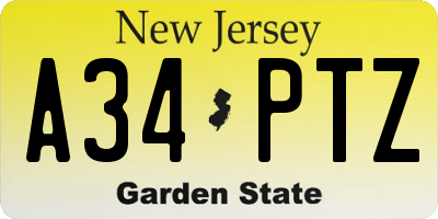 NJ license plate A34PTZ