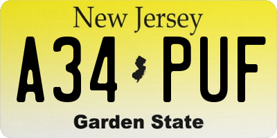 NJ license plate A34PUF