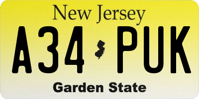 NJ license plate A34PUK