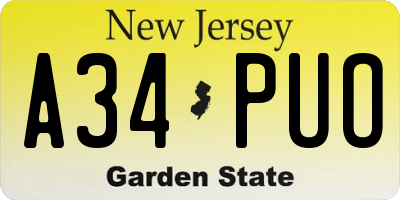 NJ license plate A34PUO