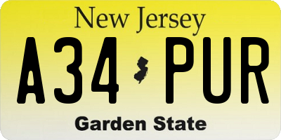 NJ license plate A34PUR