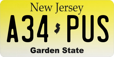 NJ license plate A34PUS
