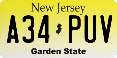 NJ license plate A34PUV