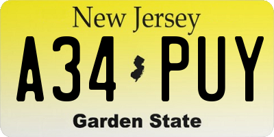NJ license plate A34PUY