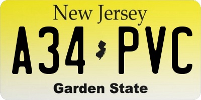 NJ license plate A34PVC