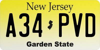 NJ license plate A34PVD