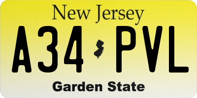 NJ license plate A34PVL