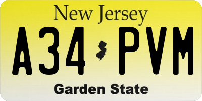 NJ license plate A34PVM