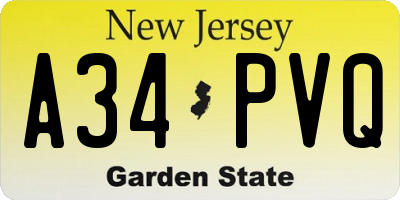 NJ license plate A34PVQ