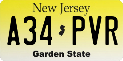 NJ license plate A34PVR