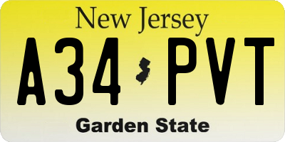 NJ license plate A34PVT