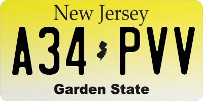 NJ license plate A34PVV