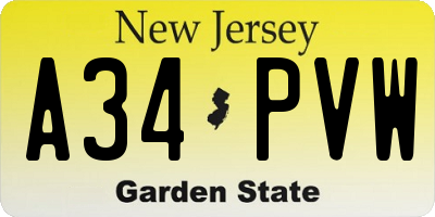 NJ license plate A34PVW