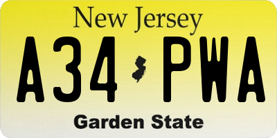 NJ license plate A34PWA