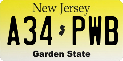 NJ license plate A34PWB