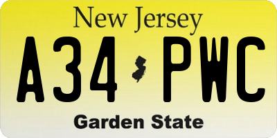 NJ license plate A34PWC