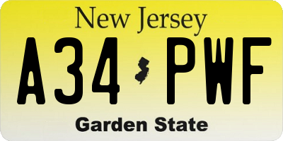 NJ license plate A34PWF