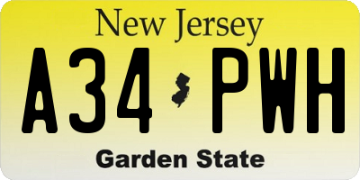 NJ license plate A34PWH
