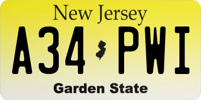NJ license plate A34PWI