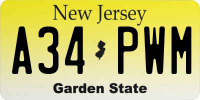 NJ license plate A34PWM