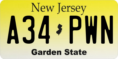 NJ license plate A34PWN