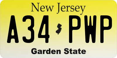 NJ license plate A34PWP