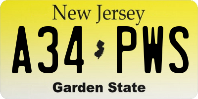 NJ license plate A34PWS