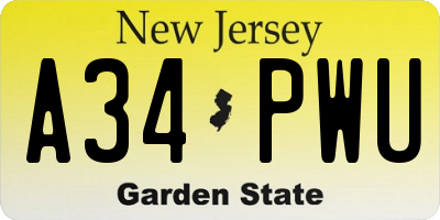NJ license plate A34PWU