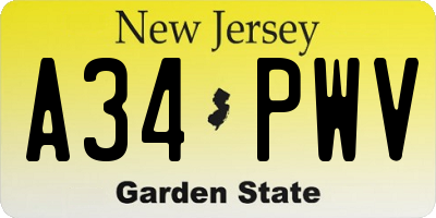 NJ license plate A34PWV